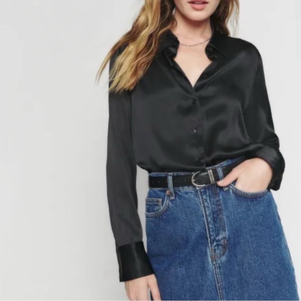 Reformation Sky Relaxed Silk Top, size M